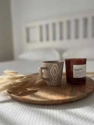 a plate with two coffee cups on a table at Loft style apartment near the Old Town in Rhodes Town