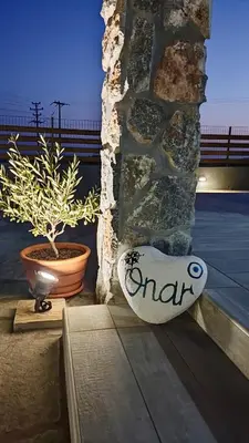 a sign that says amari sitting next to a plant at Onar Luxury Villa - Adults Only in Lachania