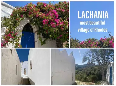 a collage of photos with pink flowers on a building at CasaCarma III, private pool, boho design, central in Lachania