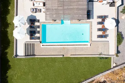 an overhead view of a swimming pool in a house at Villa Athena with Private Pool and Seaview in Líndos