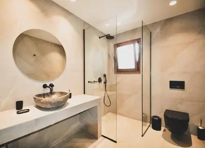 a bathroom with a sink and a shower at Borgo Nuovo in Rhodes Town