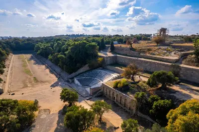 an aerial view of an amphitheater in a park at Sky High Loft in Rhodes Town