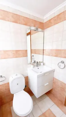 a bathroom with a white toilet and a sink at Casa Chara 2 in Symi