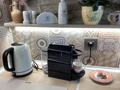 a coffee maker sitting on top of a counter at Casa Charma in Émbonas