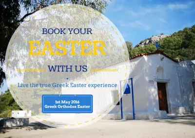 a sign that reads book your easter with us at Garden House with sea view in Faliraki