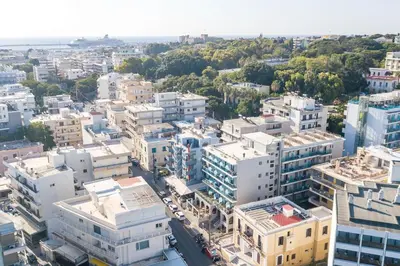 an aerial view of a city with tall buildings at Hotel Africa in Rhodes Town