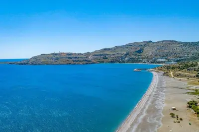an aerial view of a beach and the ocean at Villa Kalathos by Villa Plus in Kalathos