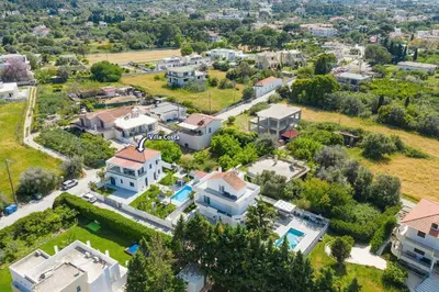 an aerial view of a neighborhood with houses at Villa Costa by Villa Plus in Ialyssos