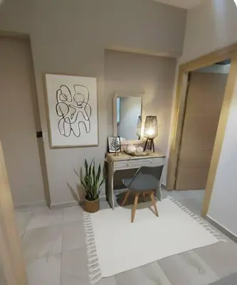 a room with a desk with a lamp and a mirror at Melograno di Rodi 4 in Rhodes Town