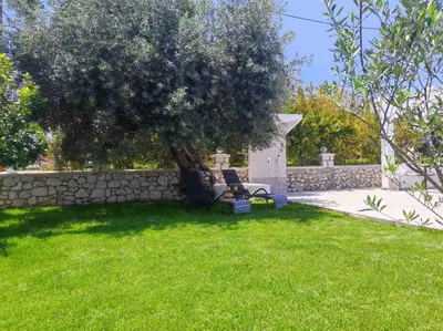 a chair sitting under a tree next to a stone wall at Rhodes Soul Luxury Suites in Afantou