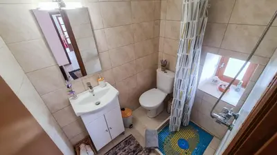 an overhead view of a bathroom with a toilet and sink at Lefko House in Lachania