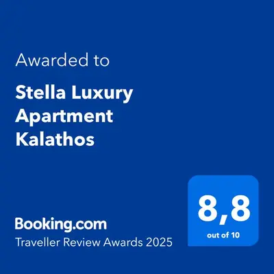 a screenshot of a cell phone with the text awarded to selia luxury apartment k at Stella Luxury Apartment Kalathos in Kalathos