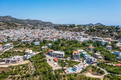 an aerial view of a city with buildings at Villa Merelia in Afantou